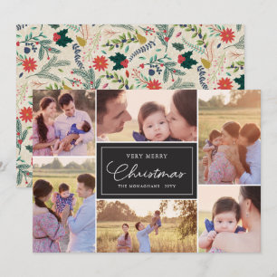 Cartão De Festividades 6 Colagem de Fotos   Natal com Estampa Floral Pret