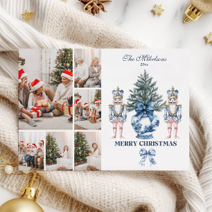 Cartão De Festividades 6 Foto Azul Chinoiserie Quebra-Nozes Natal