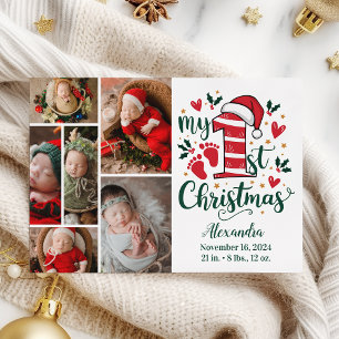 Cartão De Festividades 6 Foto Bengala de Natal Bebê 1º Natal