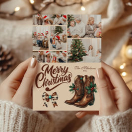 Cartão De Festividades 6 Foto Natal com Laço e Botas Western