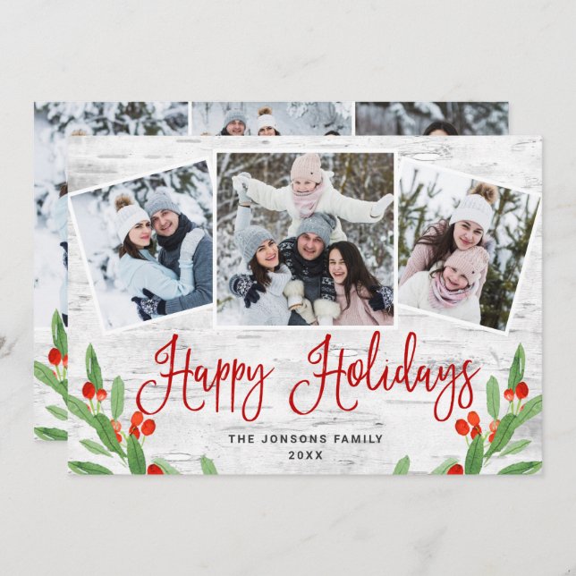 Cartão De Festividades 6 FOTO Natal Latido Rustic Birtic Saudação (Frente/Verso)