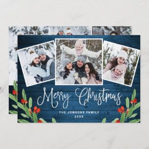 Cartão De Festividades 6 FOTO Natal Russo Blue Wood Saudação