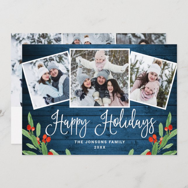 Cartão De Festividades 6 FOTO Natal Russo Blue Wood Saudação (Frente/Verso)