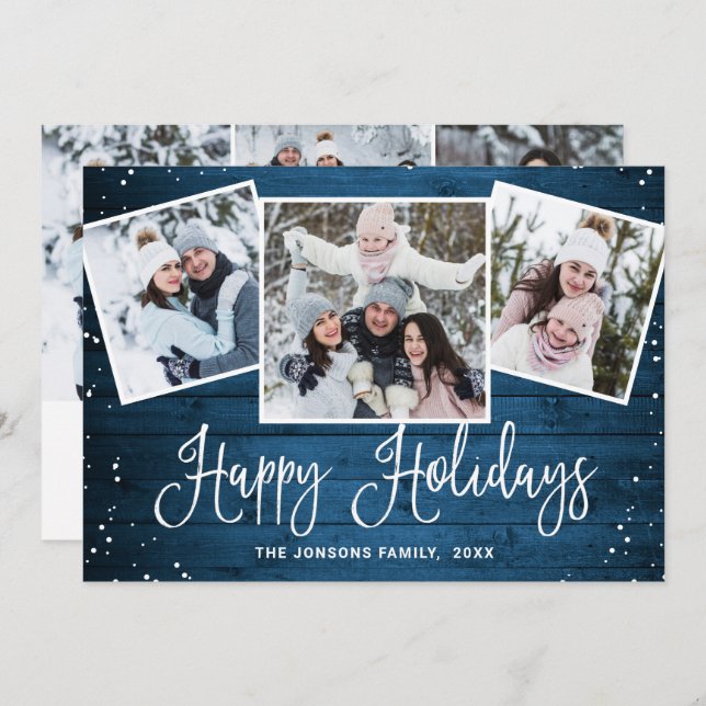 Cartão De Festividades 6 FOTO Natal Russo Blue Wood Saudação (Frente/Verso)