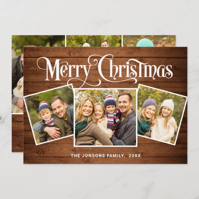 Cartão De Festividades 6 FOTO Natal Russo Madeira Marrom Saudação (Frente/Verso)