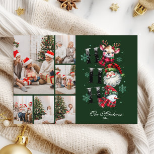 Cartão De Festividades 6 Foto Retro Gingham Papais noeis e Amigos Natal