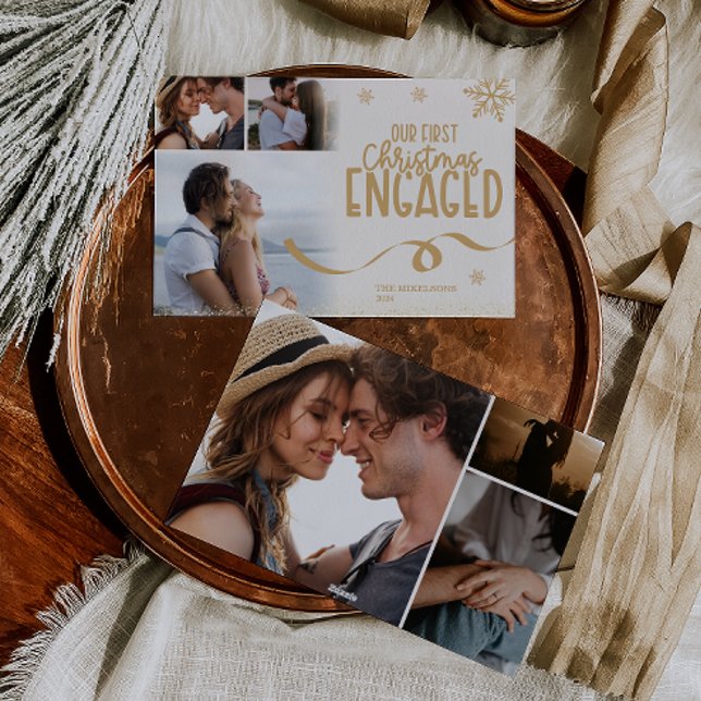 Cartão De Festividades 6 fotos Douradas Glitter Primeiro Natal Envolvido (Criador carregado)