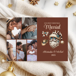 Cartão De Festividades 6 Fotos Primeiro Natal Casados Western