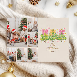 Cartão De Festividades 6 Photo Bright Ribbon Trees Holiday Family