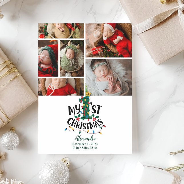 Cartão De Festividades 6 Photo Christmas Tree Lights First Christmas (Criador carregado)