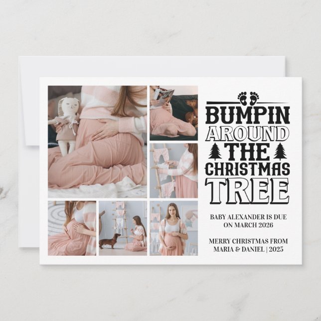 Cartão De Festividades 6 Photo Christmas Tree Pregnancy Announcement (Frente)