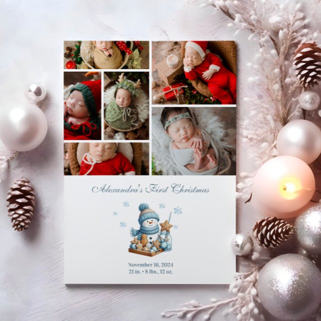 Cartão De Festividades 6 Photo First Christmas Birth Announcement (Criador carregado)