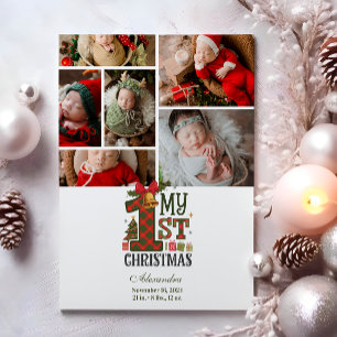Cartão De Festividades 6 Xadrez Fotográfica Primeiro Natal
