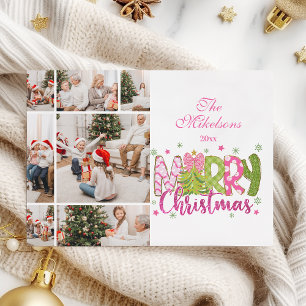 Cartão De Festividades 7 Foto Arco Verde Rosa Árvore Feliz Natal