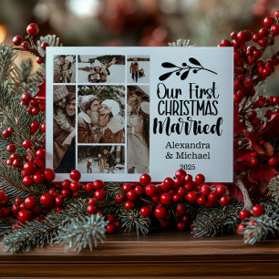 Cartão De Festividades 7 Foto Minimalista Nosso Primeiro Natal Casados