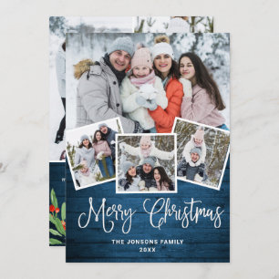 Cartão De Festividades 7 FOTO Natal Russo Blue Wood Saudação