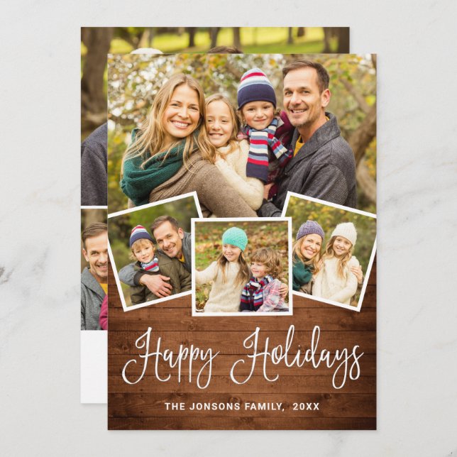 Cartão De Festividades 7 FOTO Natal Russo Madeira Marrom Saudação (Frente/Verso)