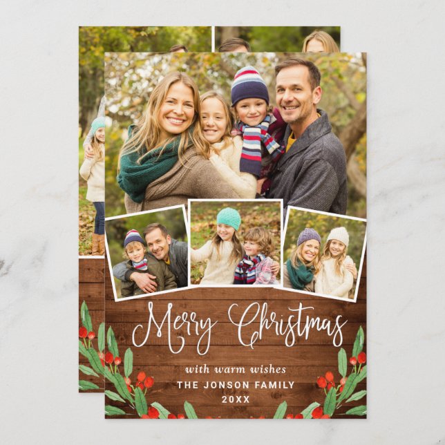 Cartão De Festividades 7 FOTO Natal Russo Madeira Marrom Saudação (Frente/Verso)