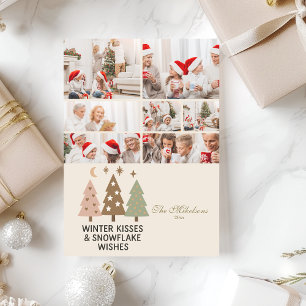 Cartão De Festividades 7 Foto Retro Winter Kisses & Snowflake Wish