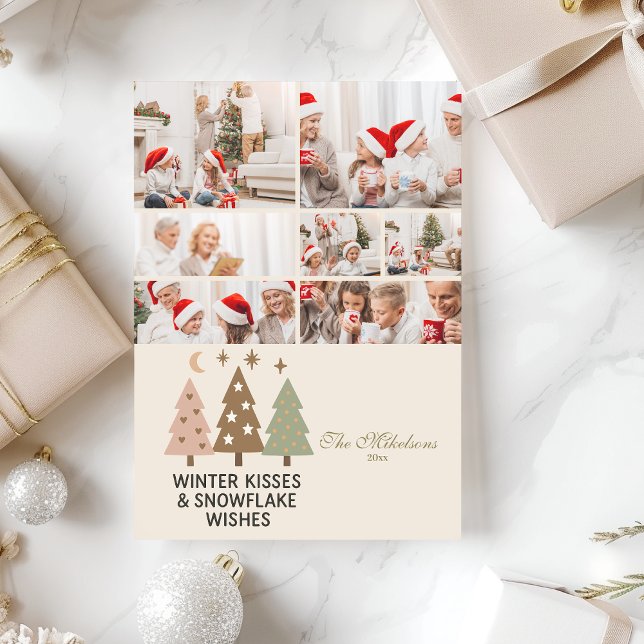 Cartão De Festividades 7 Foto Retro Winter Kisses & Snowflake Wish (Criador carregado)