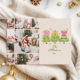 Cartão De Festividades 7 Photo Bright Ribbon Trees Holiday Family