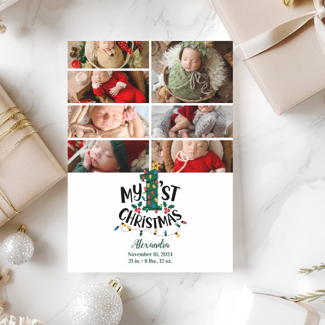 Cartão De Festividades 7 Photo Christmas Tree Lights First Christmas (Criador carregado)
