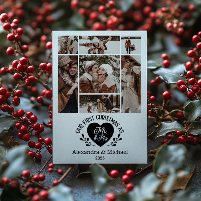 Cartão De Festividades 7 Photo Heart First Christmas as Mr & Mrs (Criador carregado)