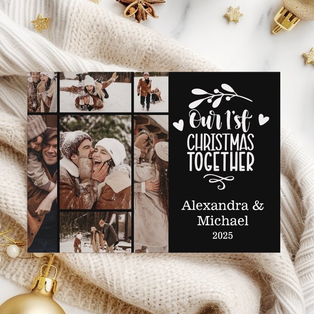 Cartão De Festividades 7 Photo Minimalist First Christmas Together (Criador carregado)