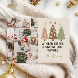 Cartão De Festividades 7 Photo Retro Winter Kisses & Snowflake Wishes