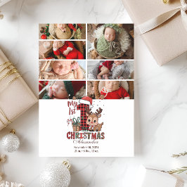 Cartão De Festividades 7 Reindeer de Xadrez Fotográfica Primeiro Natal