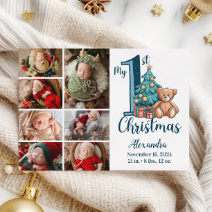 Cartão De Festividades 7Photo Urso Azul Bebê 1º Natal