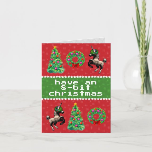 Cartão De Festividades "8-Bit Christmas" Holiday Note Card (Red) (Frente)