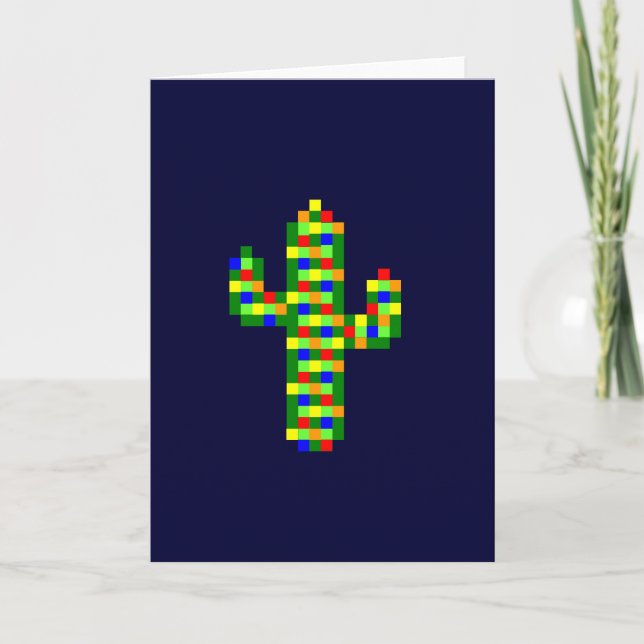 Cartão De Festividades 8-bit Saguaro Christmas Lights (Frente)
