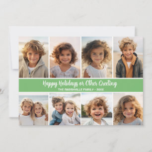 Cartão De Festividades 8 Colagem de Fotos em Verde Matcha com Letra Branc