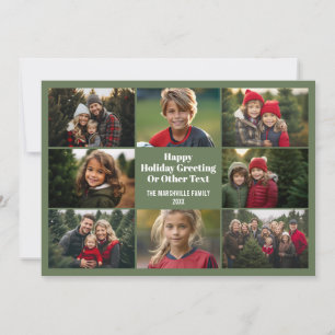 Cartão De Festividades 8 Colagem de Fotos - Grade Simples - Verde Oliva