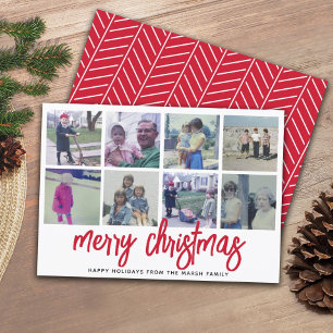 Cartão De Festividades 8 Colagem de Fotos - Natal Feliz Padrão Vermelho