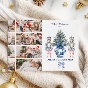 Cartão De Festividades 8 Foto Azul Chinoiserie Noturcracker Natal