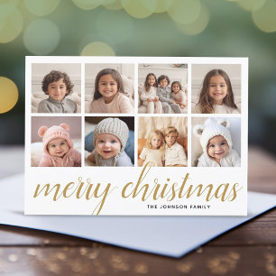Cartão De Festividades 8 Foto Feliz Natal Script Dourado Damask