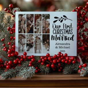 Cartão De Festividades 8 Foto Minimalista Nosso Primeiro Natal Casados