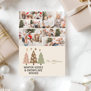 Cartão De Festividades 8 Foto Retro Winter Kisses & Snowflake Wish