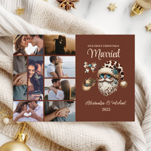 Cartão De Festividades 8 Fotos Primeiro Natal Casados ao Estilo Western