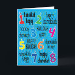 Cartão De Festividades "8 Nights of Hanukkah" Greeting Card w Envelope<br><div class="desc">"8 Nights of Hanukkah" Greeting Card with Envelope. To personalize this card simply delete text inside and add your own, Choose your favorite font style, color, size and wording. Thanks for stopping and shopping by. Much appreciated!!! Happy Hanukkah! Size: Standard (5" x 7") Birthdays or holidays, good days or hard...</div>