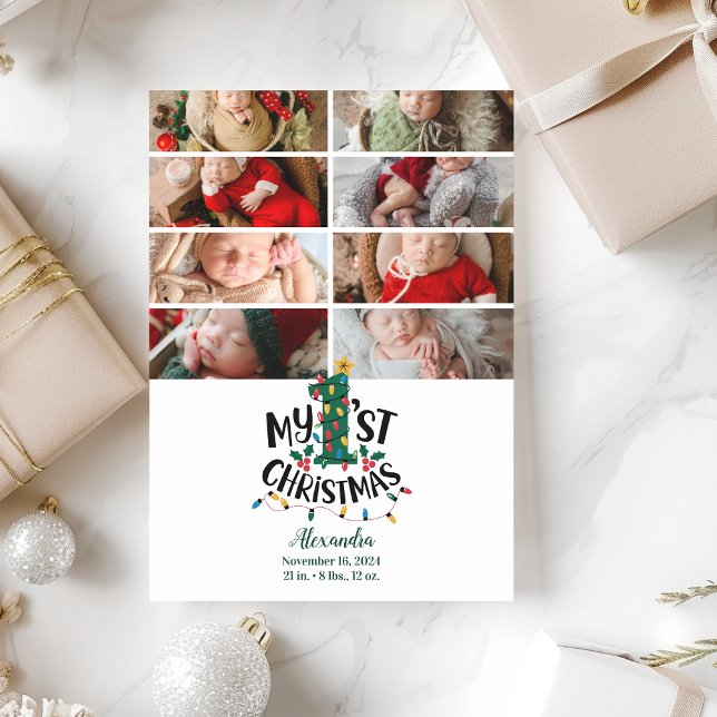 Cartão De Festividades 8 Photo Christmas Tree Lights First Christmas (Criador carregado)