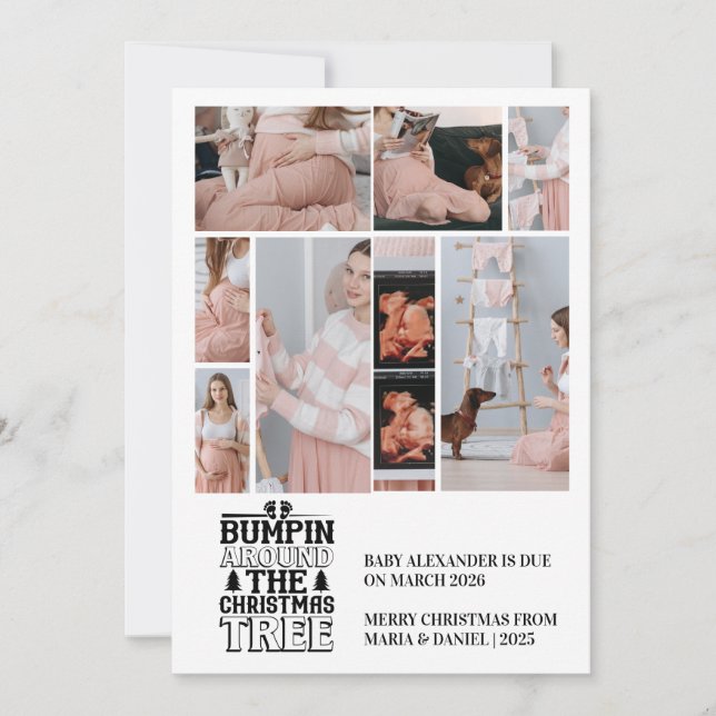 Cartão De Festividades 8 Photo Christmas Tree Pregnancy Announcement (Frente)
