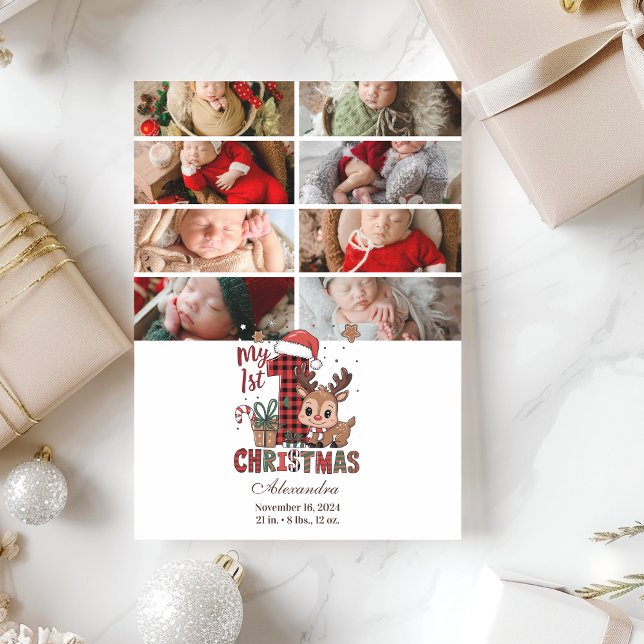 Cartão De Festividades 8 Photo Plaid Reindeer First Christmas (Criador carregado)
