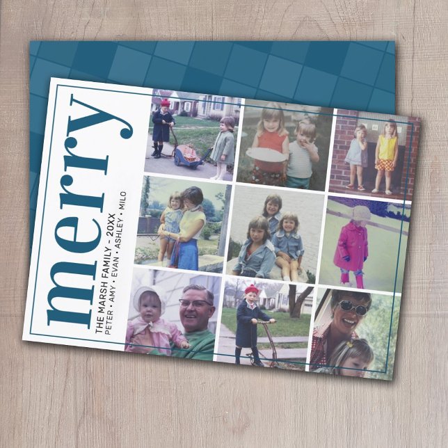 Cartão De Festividades 9 Deslocamento de fotos - Feliz em negrito - Azul  (Criador carregado)