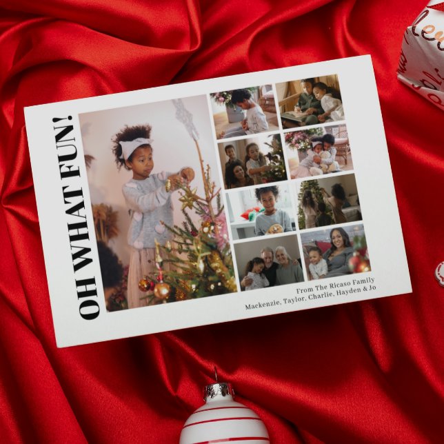 Cartão De Festividades 9 Foto Oh Que Natal Divertido (9 Photo Oh What Fun Christmas Holiday Card by Ricaso. Add own photographs, make your own cards.)