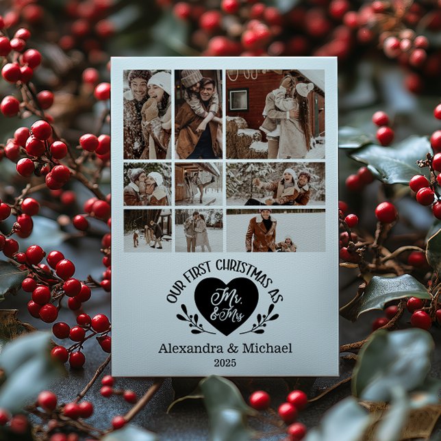 Cartão De Festividades 9 Photo Heart First Christmas as Mr & Mrs (Criador carregado)