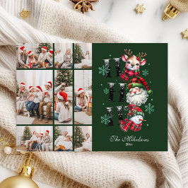 Cartão De Festividades 9 Photo Retro Gingham Santa & Friends Christmas