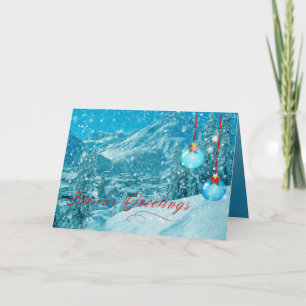 Cartão De Festividades A Aldeia de Snowy Winter, saudações da temporada
